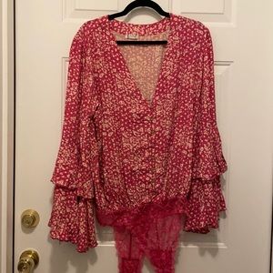 Free People Bodysuit Pink Flowers